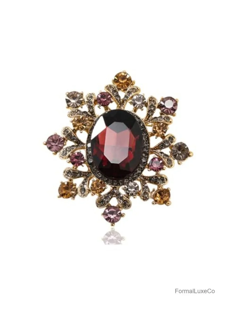 Victorian Style Oval Rhinestone Brooch Pin Gold Plated AAAAA CZ Hat Bag Dress
